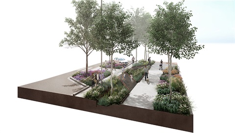 Railway Precinct Wangaratta digital plan including parking trees paving and benches